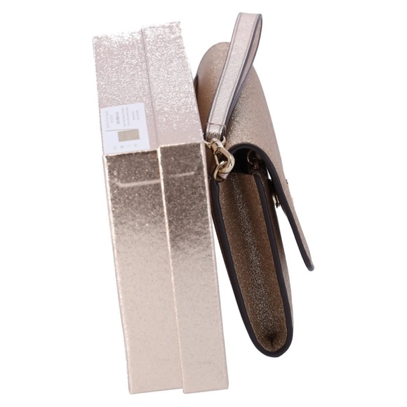 Kate Spade Glimmer Boxed Medium Flap Phone Wristlet Wallet Gold Glitter Holiday - Picture 6 of 6